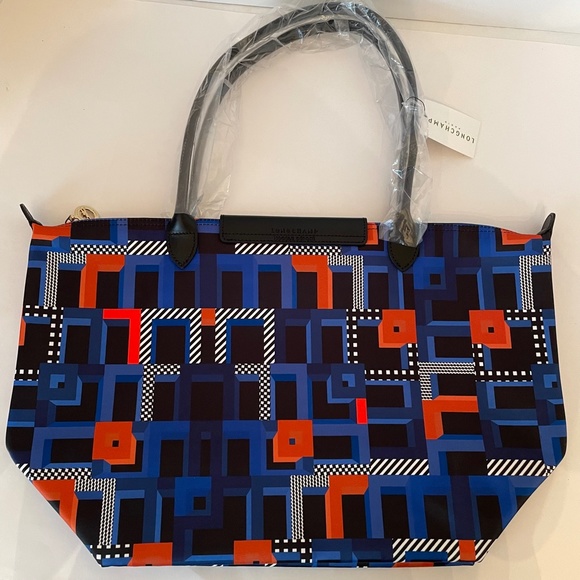 Longchamp Le Pliage Memphis ArtWalk Large Tote Cobalt Blue Made in France - Picture 3 of 15